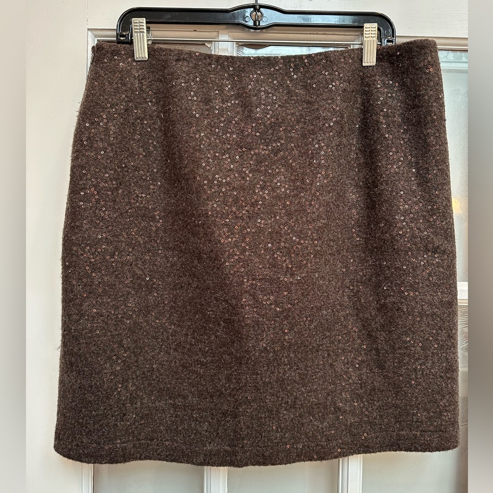 J. Jill Copper Elegant Wool Brown Sequin Adoring Minimalist Skirt Size 12 L